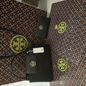 Tory Burch Black Bag and Wallet with Gold Logo